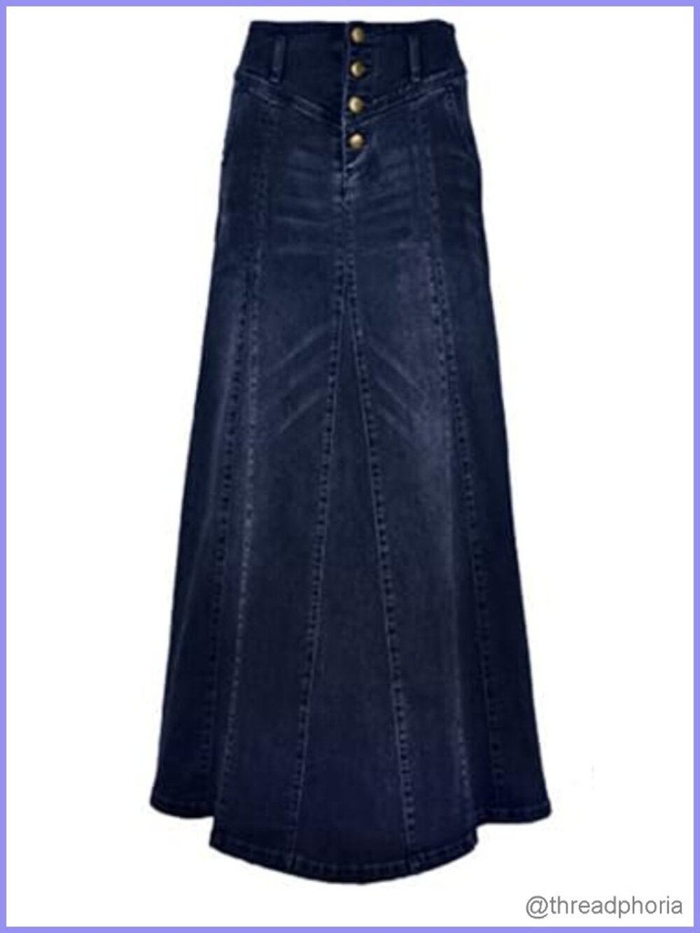 High Waist A-Line Maxi Denim Skirt Button-Fly Rear Pockets Ankle Length
